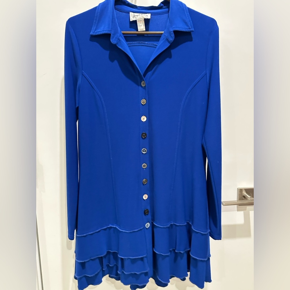 Joseph Ribkoff Royal Blue Ruffled Hem Button-Down Top - Picture 1 of 5